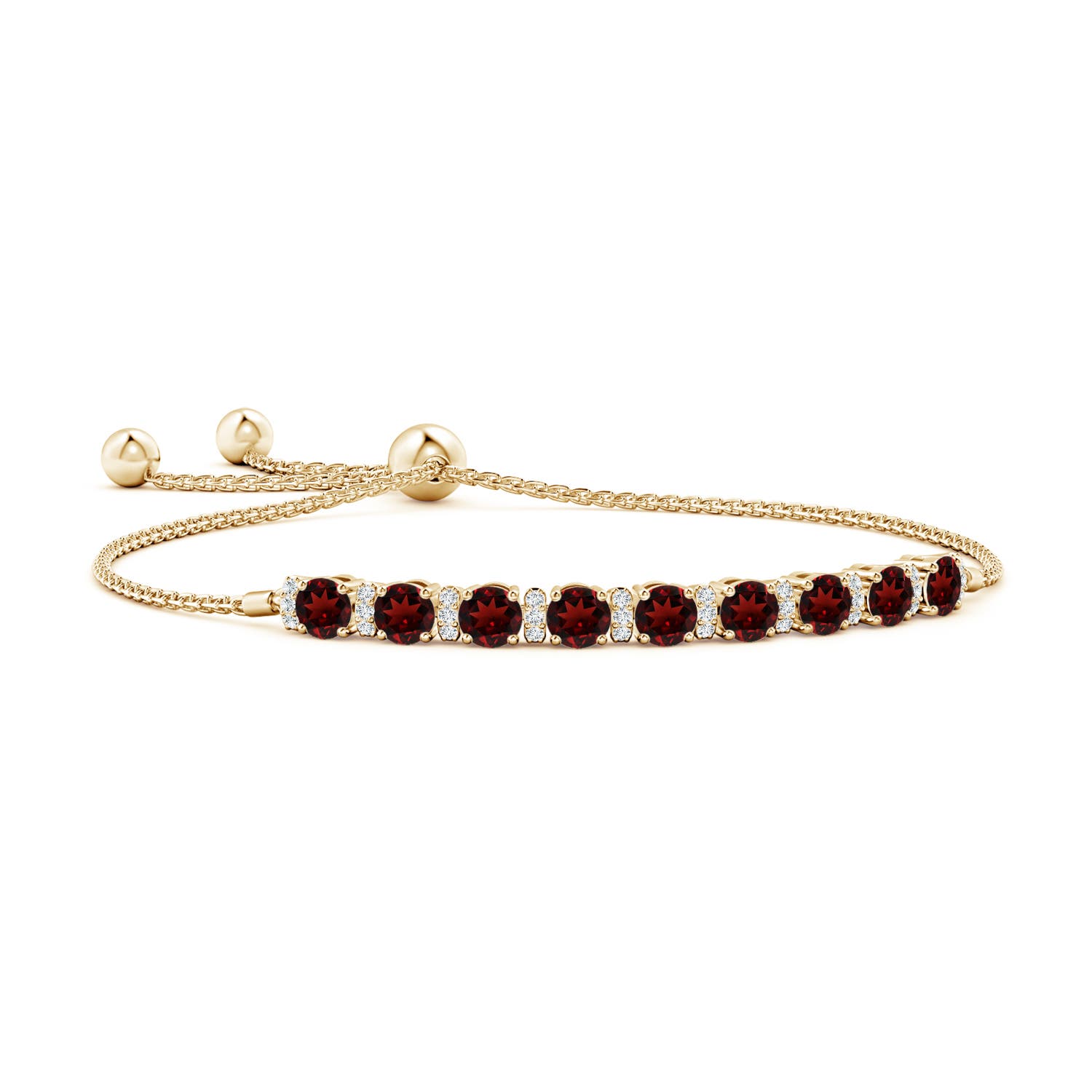 4mm AAA Garnet Bolo Bracelet with Diamond Accents in Yellow Gold