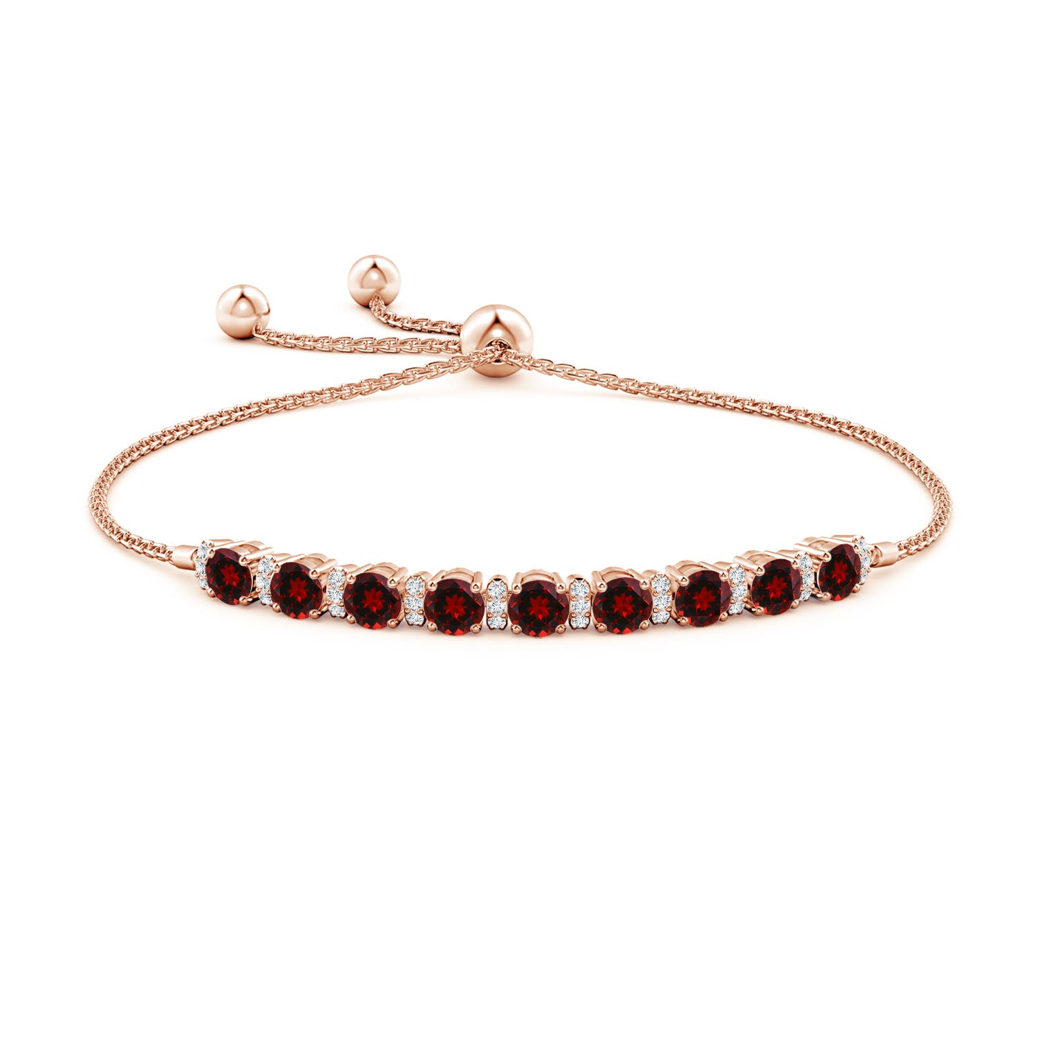 4mm AAAA Garnet Bolo Bracelet with Diamond Accents in Rose Gold