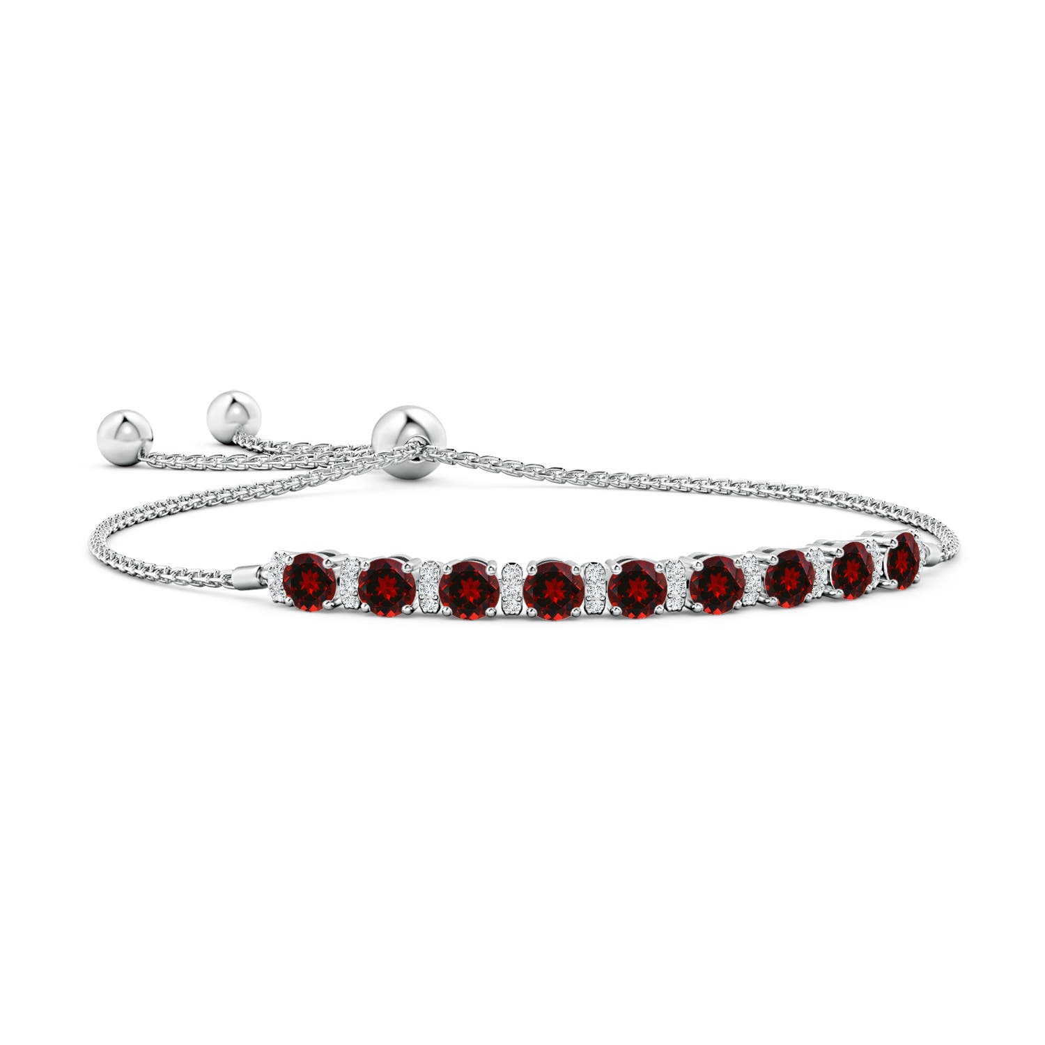 4mm AAAA Garnet Bolo Bracelet with Diamond Accents in White Gold