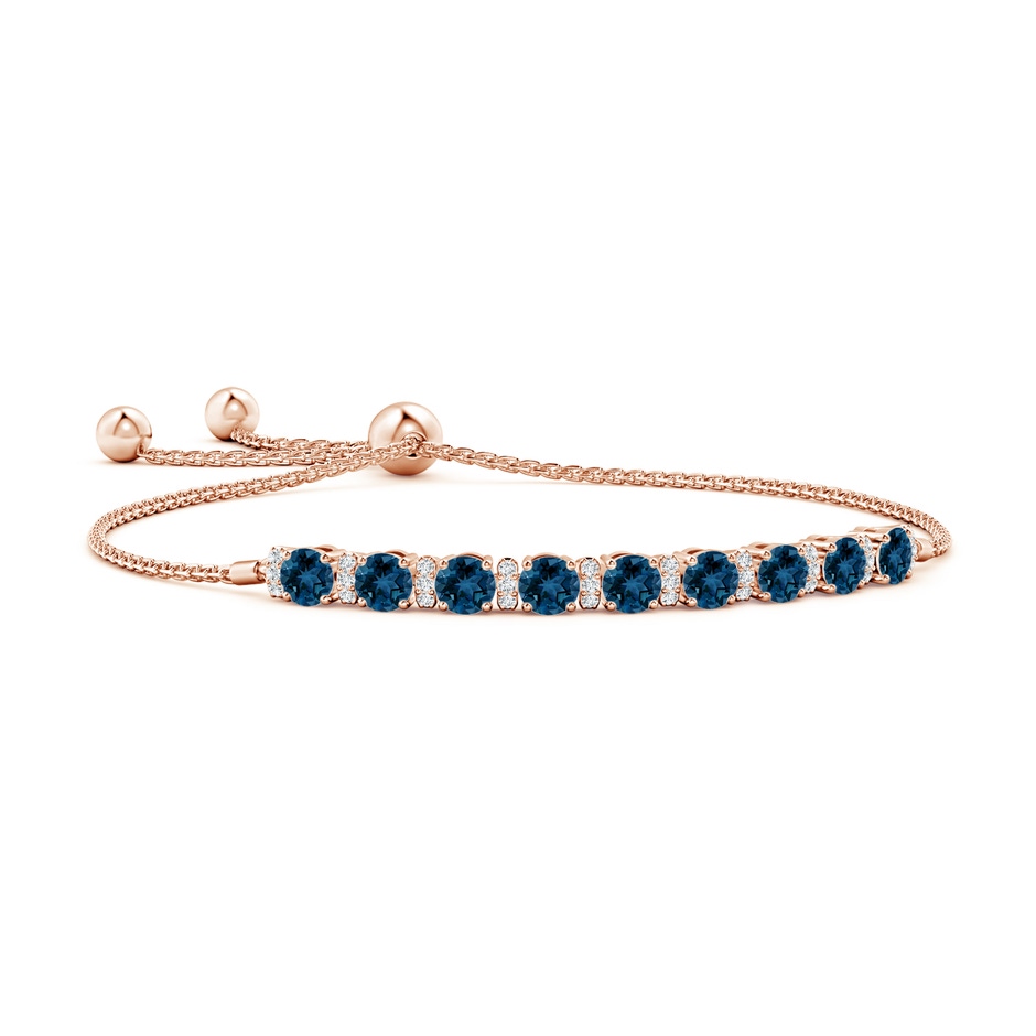 4mm AAA London Blue Topaz Bolo Bracelet with Diamond Accents in Rose Gold 