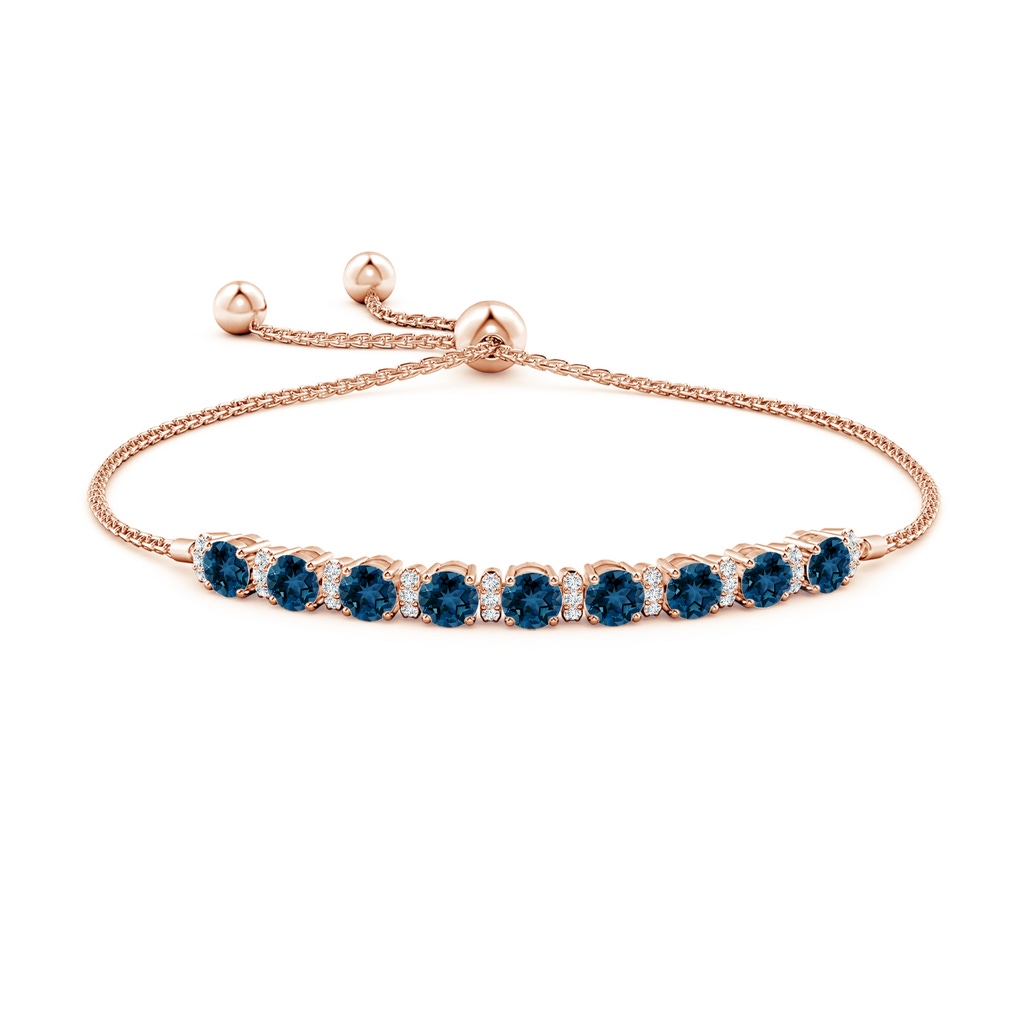 4mm AAA London Blue Topaz Bolo Bracelet with Diamond Accents in Rose Gold Side-1
