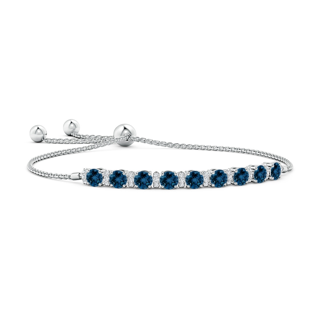 4mm AAA London Blue Topaz Bolo Bracelet with Diamond Accents in White Gold