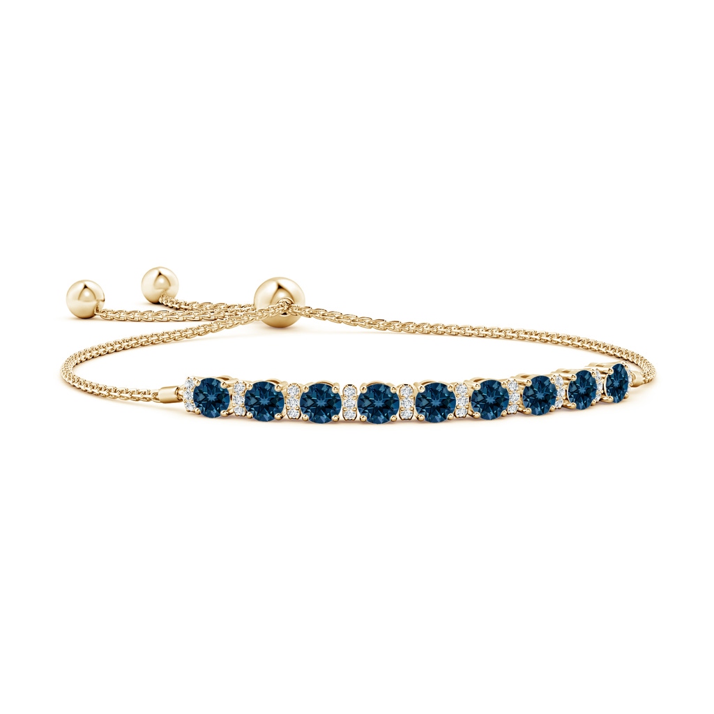 4mm AAAA London Blue Topaz Bolo Bracelet with Diamond Accents in Yellow Gold