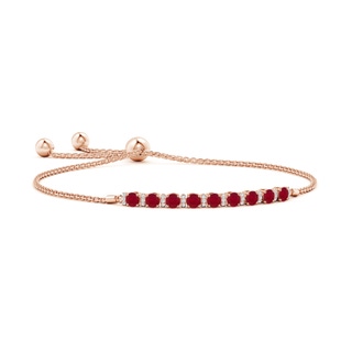 3mm AA Ruby Bolo Bracelet with Diamond Accents in Rose Gold