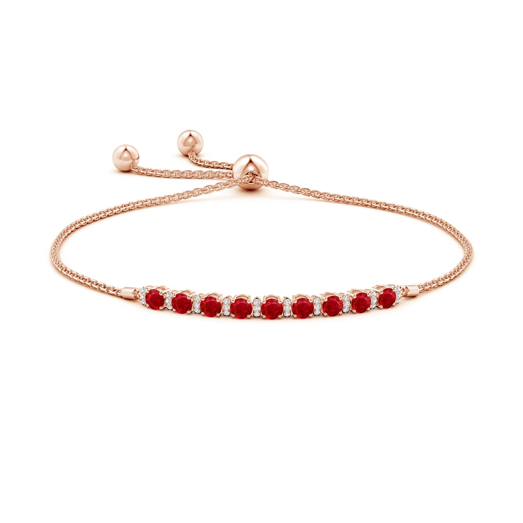 3mm AAA Ruby Bolo Bracelet with Diamond Accents in Rose Gold Side-1