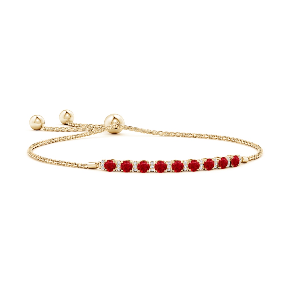 3mm AAA Ruby Bolo Bracelet with Diamond Accents in Yellow Gold