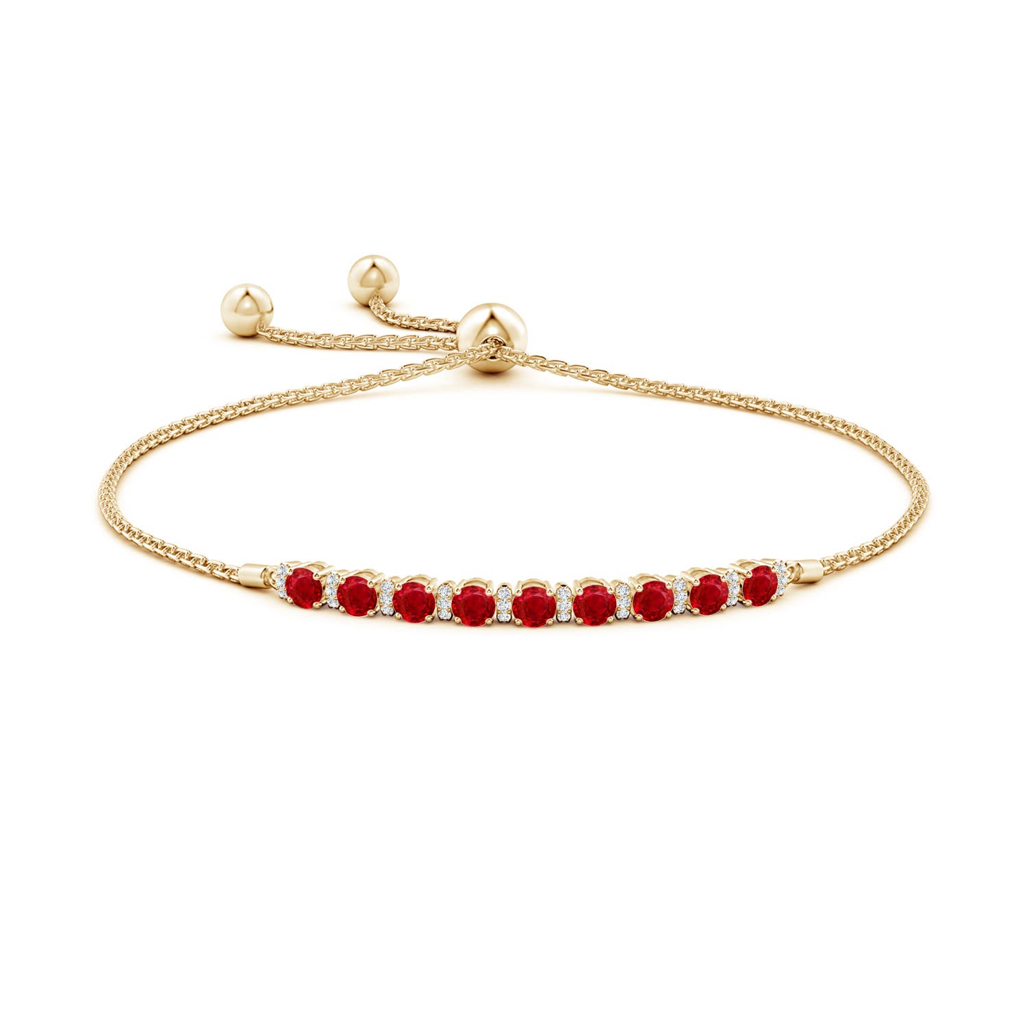 3mm AAA Ruby Bolo Bracelet with Diamond Accents in Yellow Gold - side 1