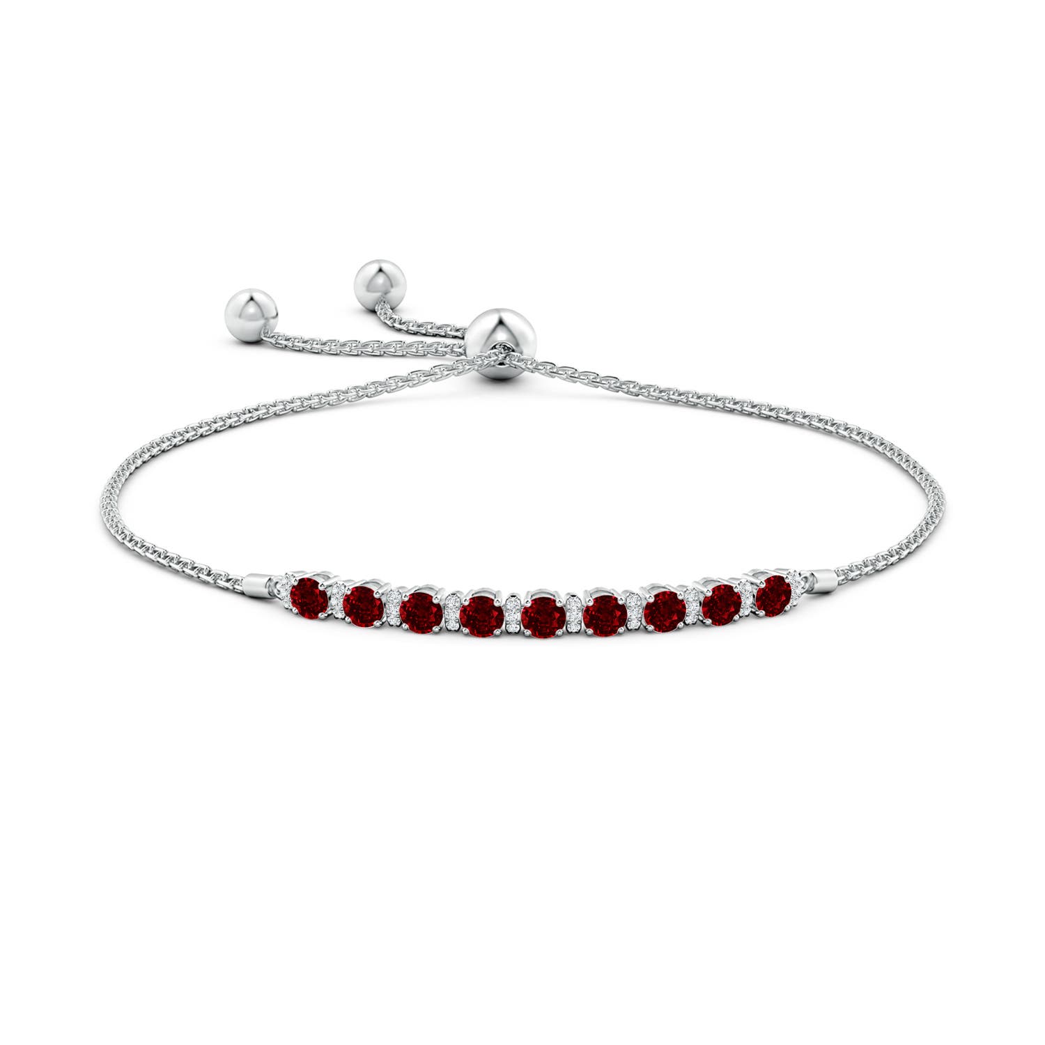 3mm AAAA Ruby Bolo Bracelet with Diamond Accents in White Gold