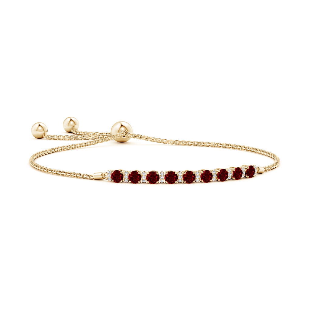 3mm AAAA Ruby Bolo Bracelet with Diamond Accents in Yellow Gold