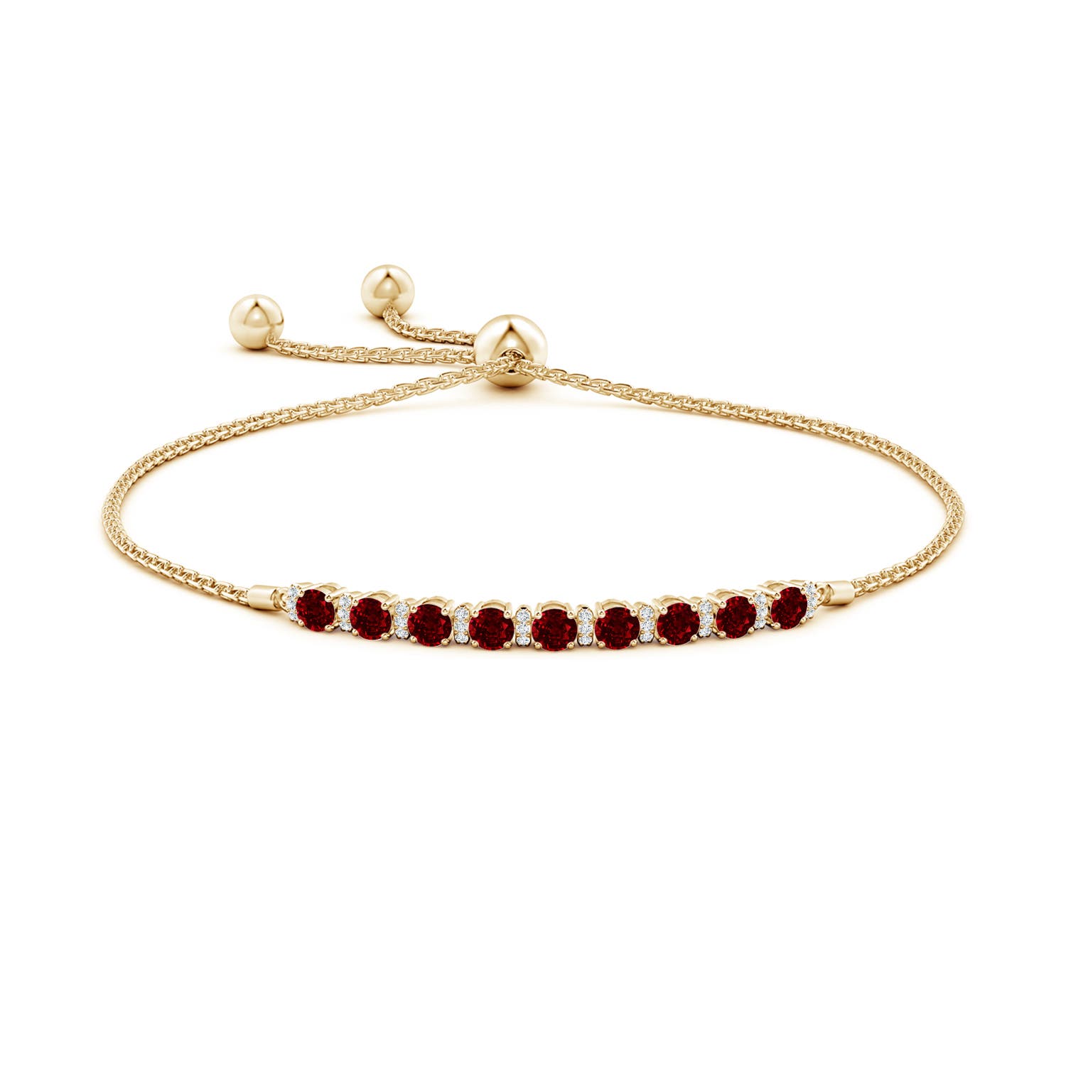 3mm AAAA Ruby Bolo Bracelet with Diamond Accents in Yellow Gold