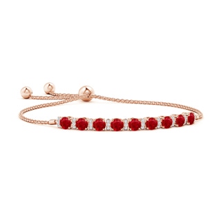 4mm AAA Ruby Bolo Bracelet with Diamond Accents in Rose Gold