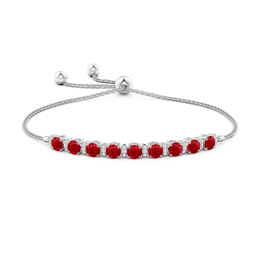 4mm AAA Ruby Bolo Bracelet with Diamond Accents in White Gold Side-1