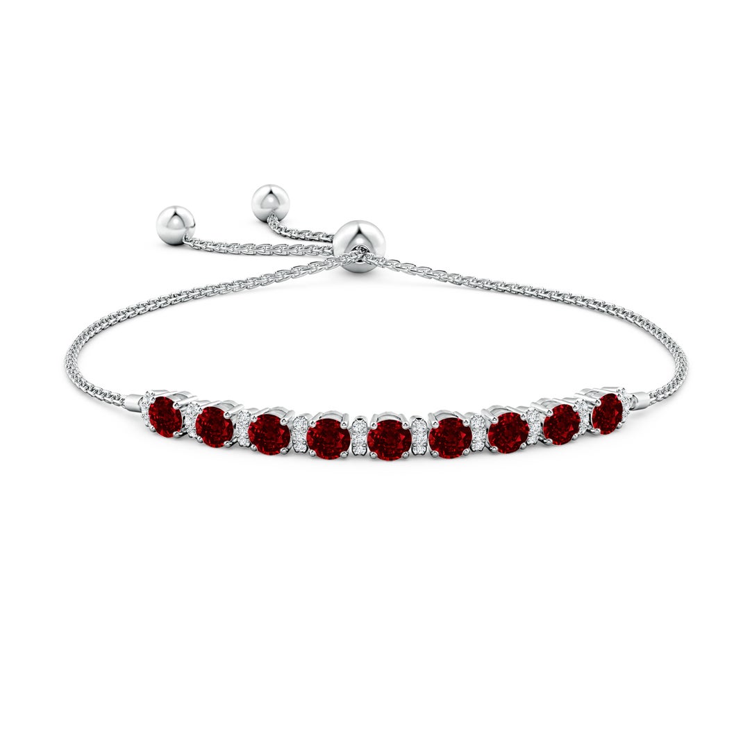 4mm AAAA Ruby Bolo Bracelet with Diamond Accents in White Gold - side 1