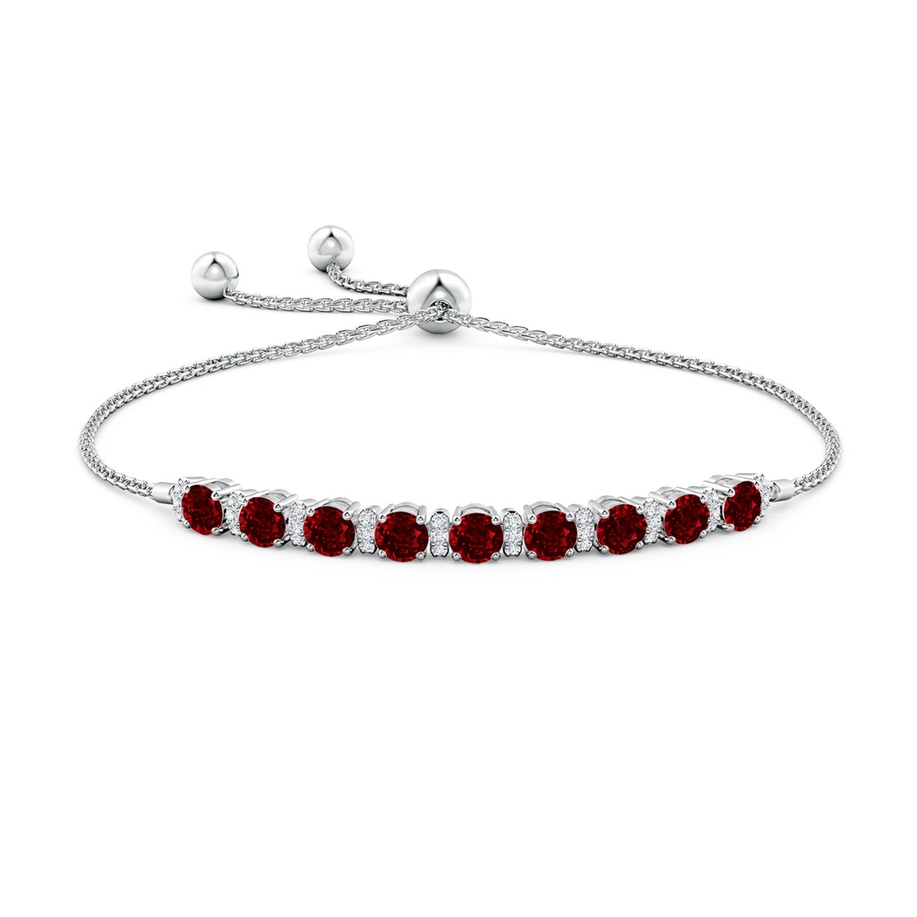 4mm AAAA Ruby Bolo Bracelet with Diamond Accents in White Gold Side-1