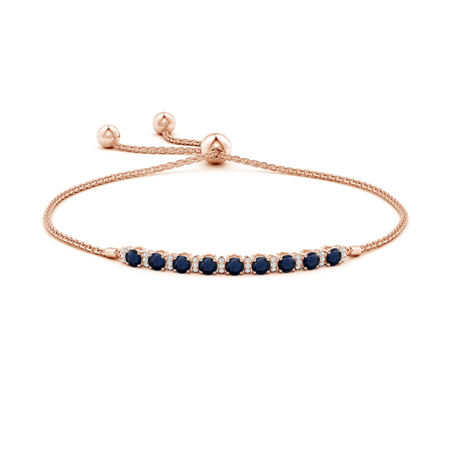 3mm A Sapphire Bolo Bracelet with Diamond Accents in Rose Gold