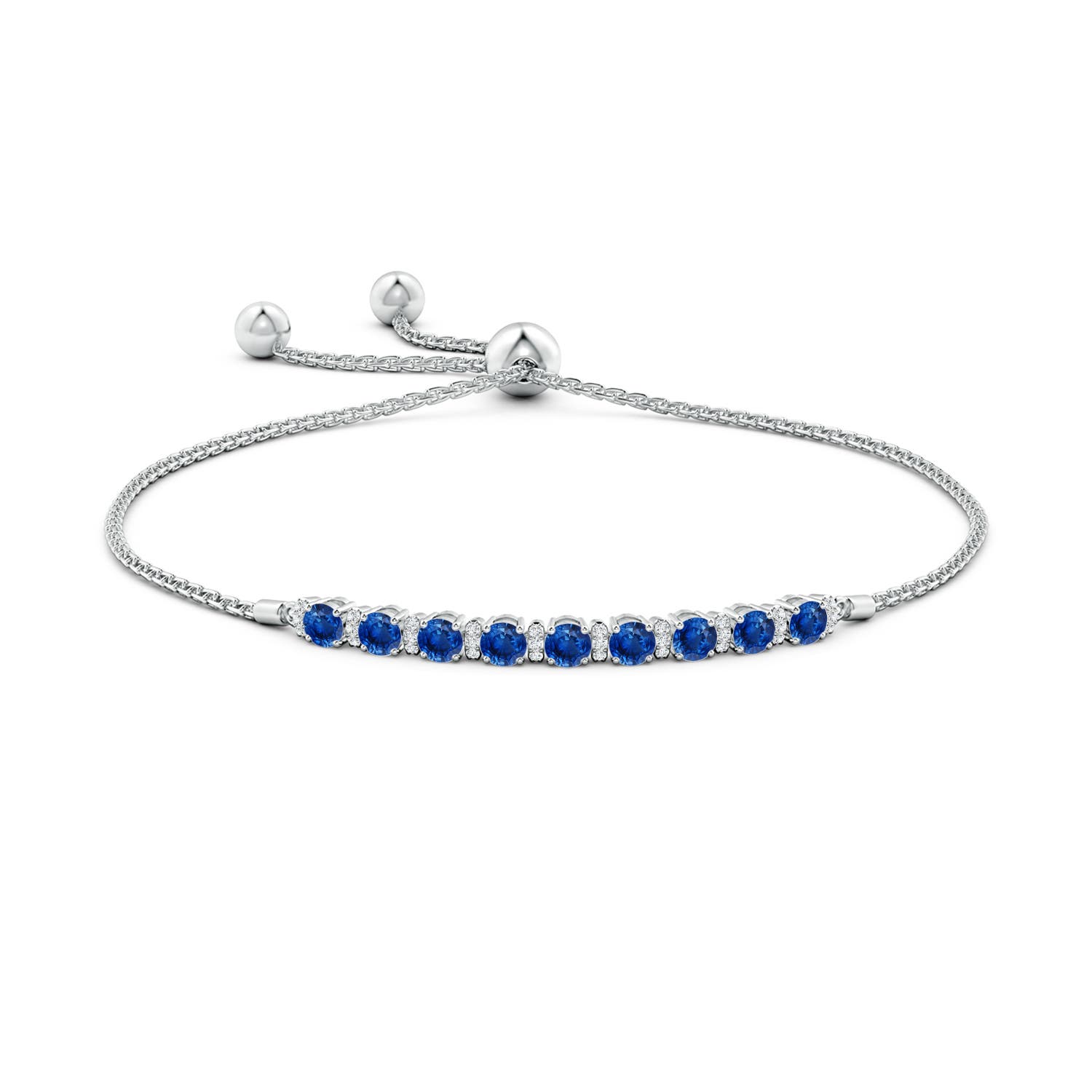 3mm AAA Sapphire Bolo Bracelet with Diamond Accents in White Gold