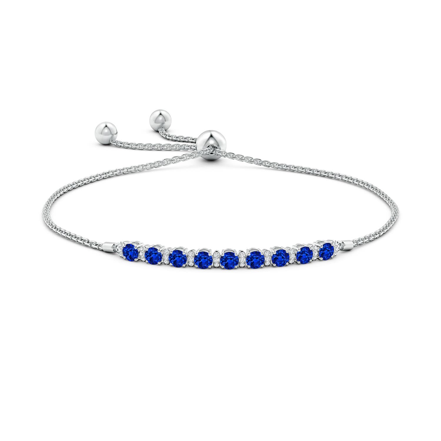 3mm AAAA Sapphire Bolo Bracelet with Diamond Accents in White Gold - side 1