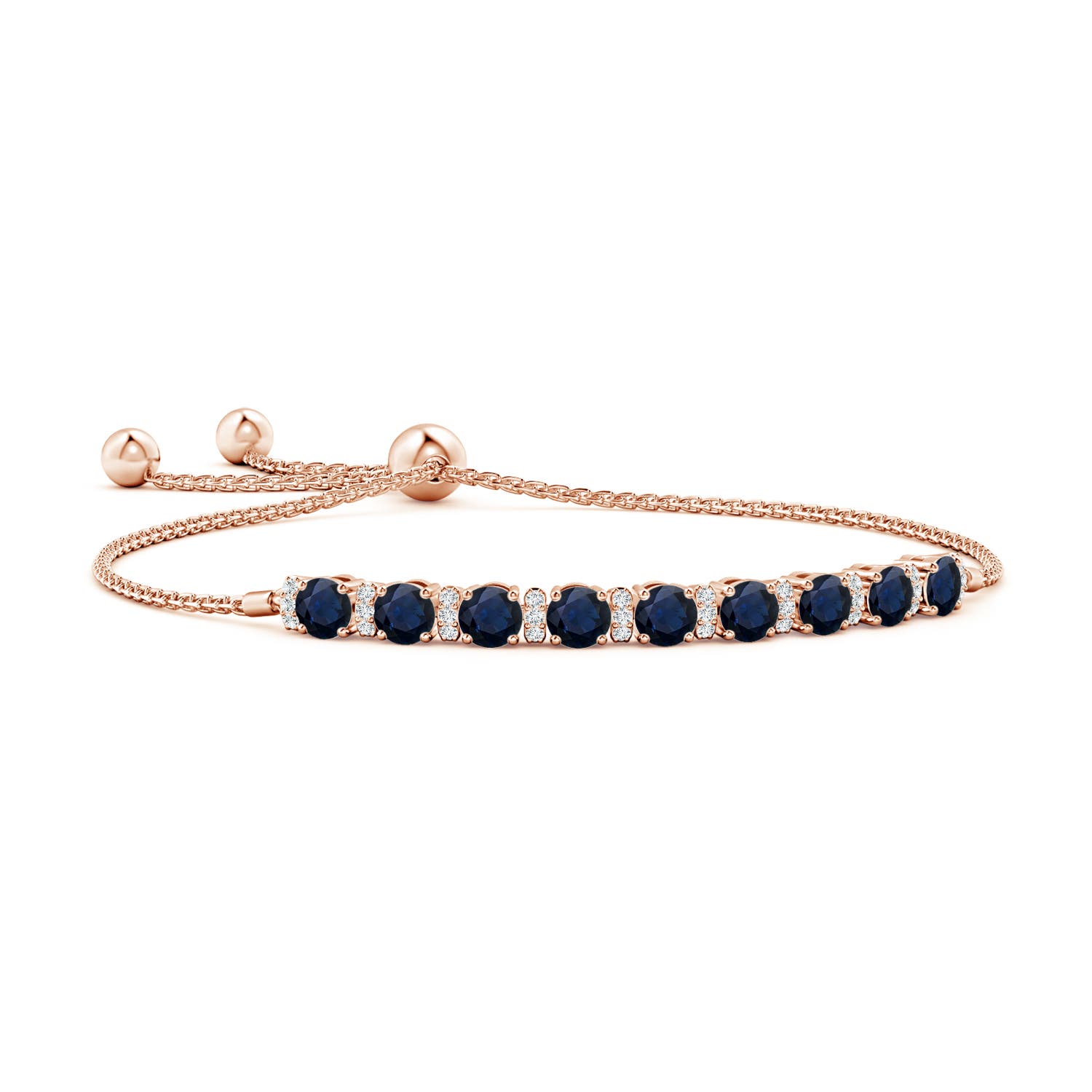 4mm A Sapphire Bolo Bracelet with Diamond Accents in Rose Gold