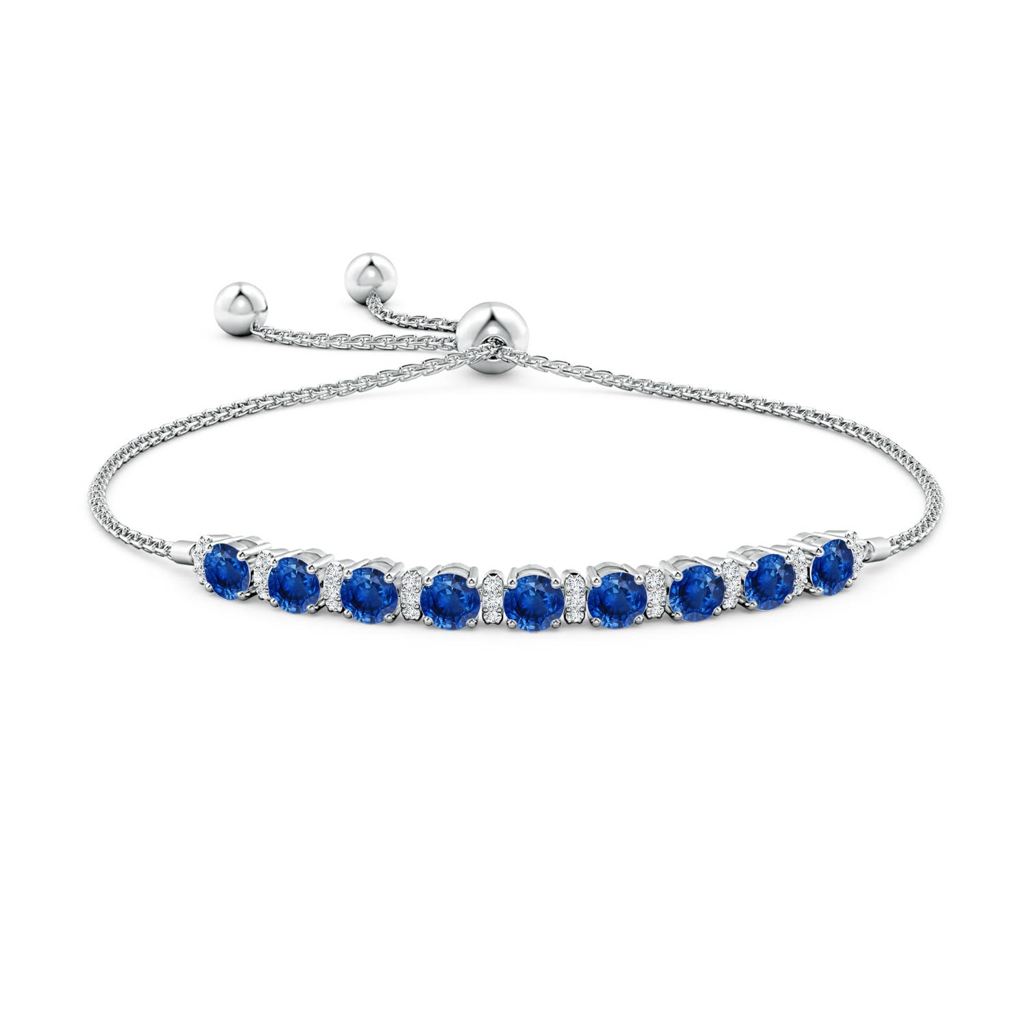 4mm AAA Sapphire Bolo Bracelet with Diamond Accents in White Gold