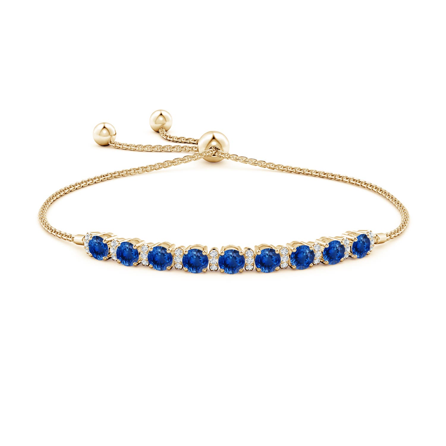 4mm AAA Sapphire Bolo Bracelet with Diamond Accents in Yellow Gold