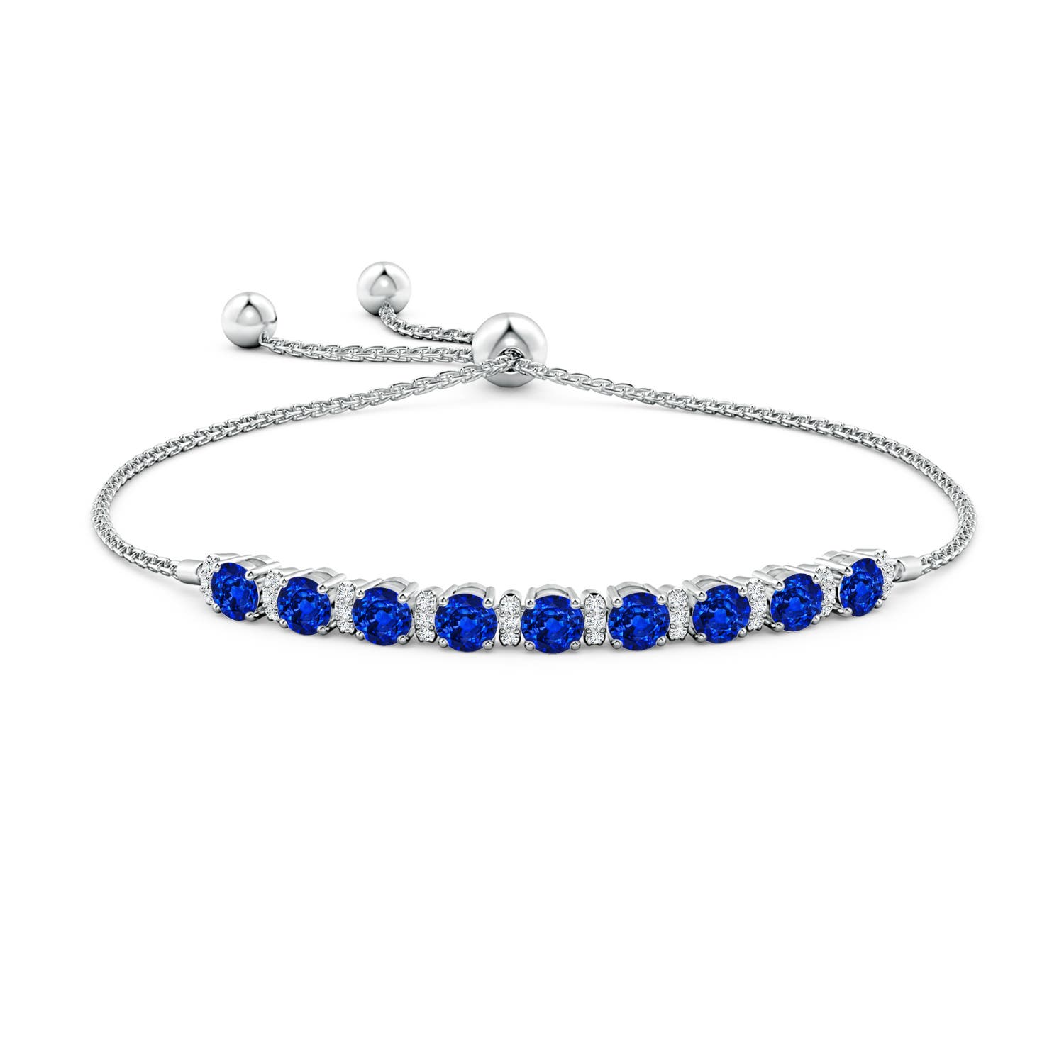 4mm AAAA Sapphire Bolo Bracelet with Diamond Accents in White Gold