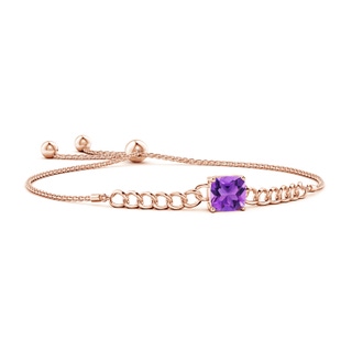 8mm AAA Cushion Amethyst Curb Chain Bolo Bracelet in Rose Gold