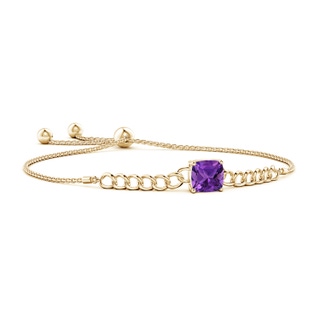 8mm AAAA Cushion Amethyst Curb Chain Bolo Bracelet in Yellow Gold