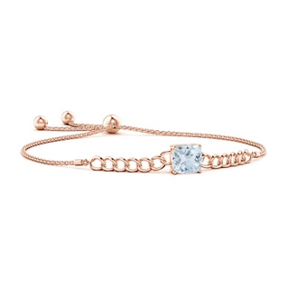 8mm A Cushion Aquamarine Curb Chain Bolo Bracelet in Rose Gold