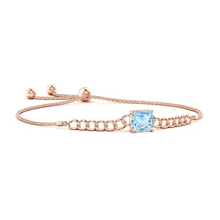 8mm AAA Cushion Aquamarine Curb Chain Bolo Bracelet in Rose Gold