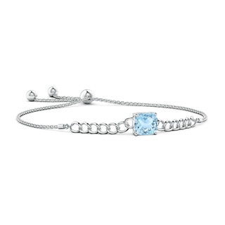 8mm AAA Cushion Aquamarine Curb Chain Bolo Bracelet in White Gold