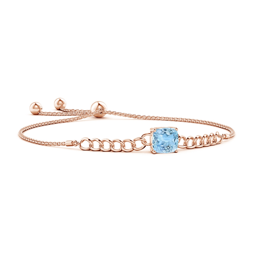 8mm AAAA Cushion Aquamarine Curb Chain Bolo Bracelet in Rose Gold