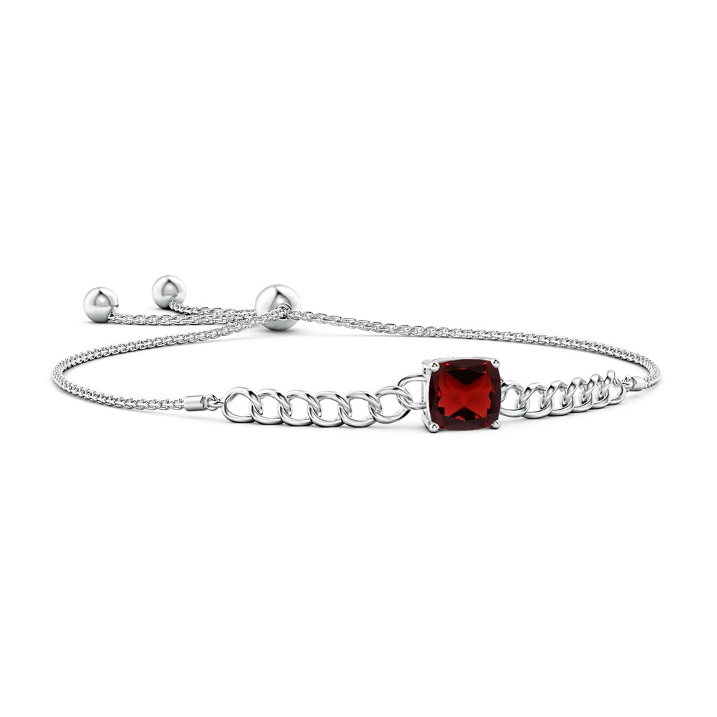 8mm AAA Cushion Garnet Curb Chain Bolo Bracelet in White Gold