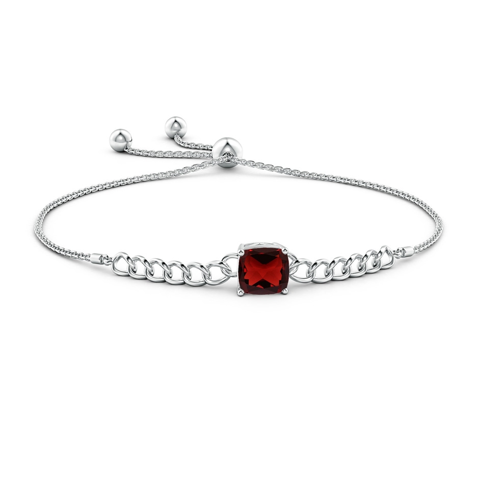 8mm AAA Cushion Garnet Curb Chain Bolo Bracelet in White Gold side-1