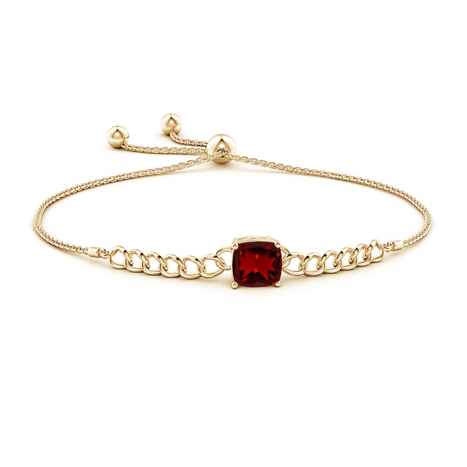 8mm AAAA Cushion Garnet Curb Chain Bolo Bracelet in Yellow Gold side-1