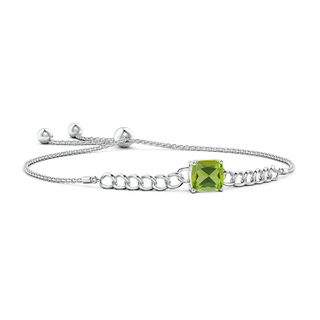 8mm AAA Cushion Peridot Curb Chain Bolo Bracelet in White Gold