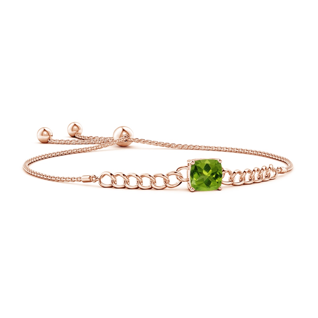 8mm AAAA Cushion Peridot Curb Chain Bolo Bracelet in Rose Gold