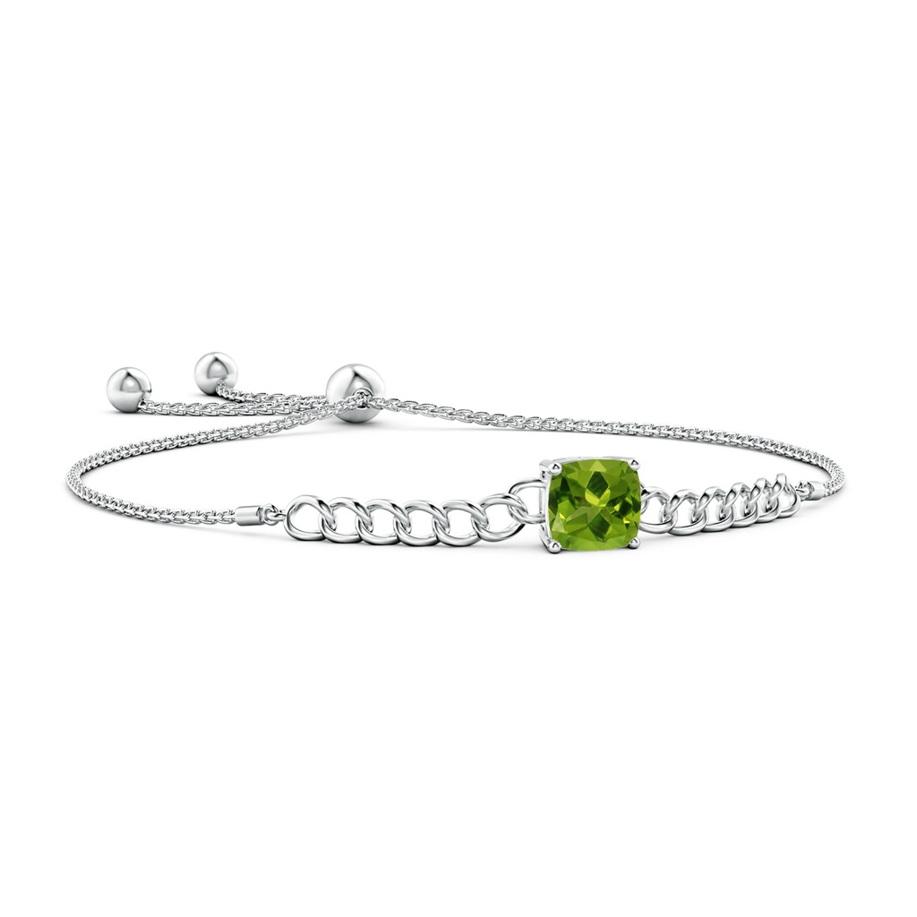 8mm AAAA Cushion Peridot Curb Chain Bolo Bracelet in White Gold