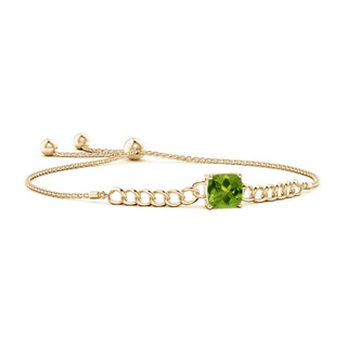 8mm AAAA Cushion Peridot Curb Chain Bolo Bracelet in Yellow Gold