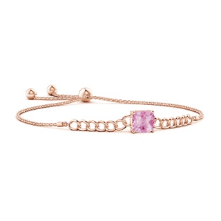 8mm A Cushion Pink Tourmaline Curb Chain Bolo Bracelet in Rose Gold