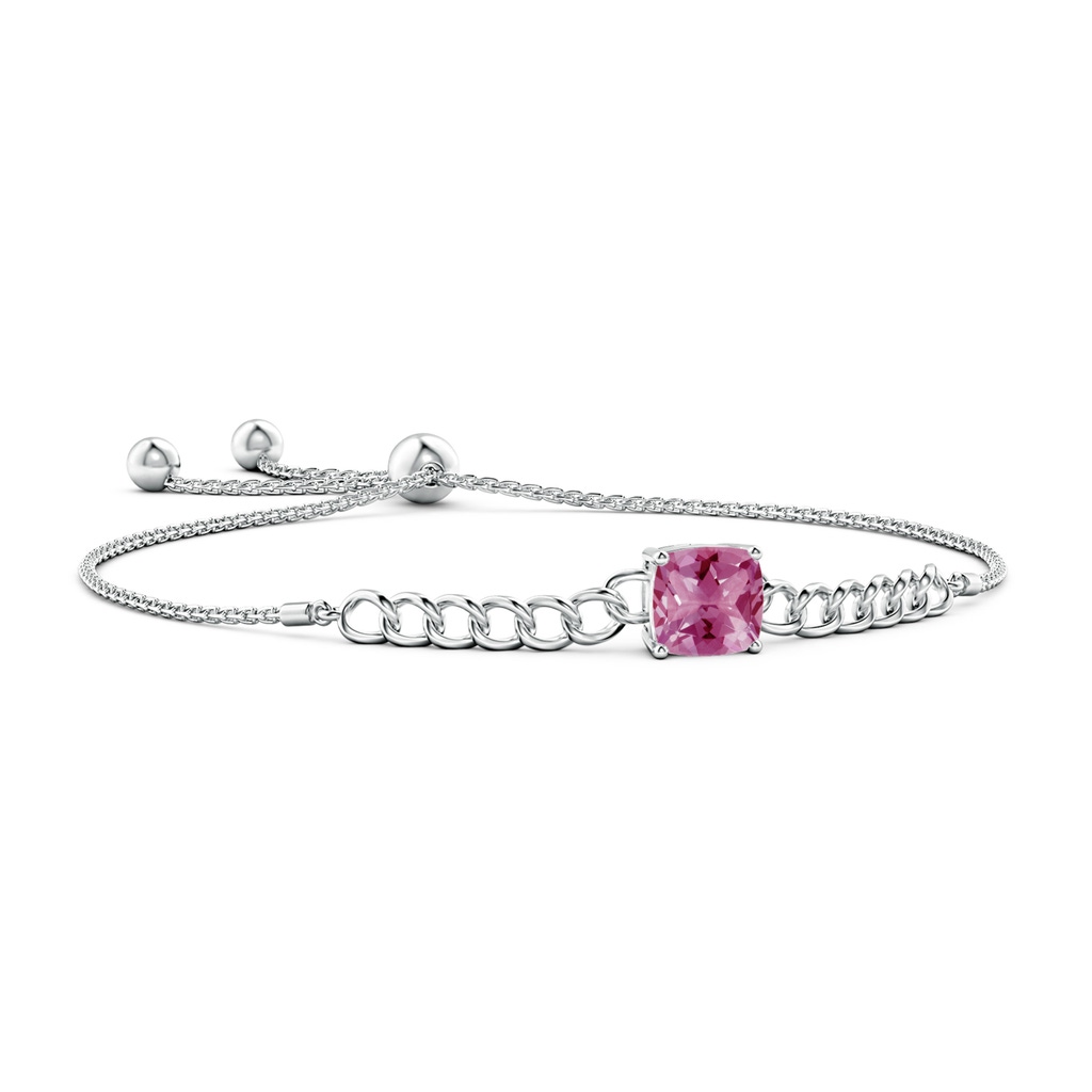 8mm AAA Cushion Pink Tourmaline Curb Chain Bolo Bracelet in White Gold
