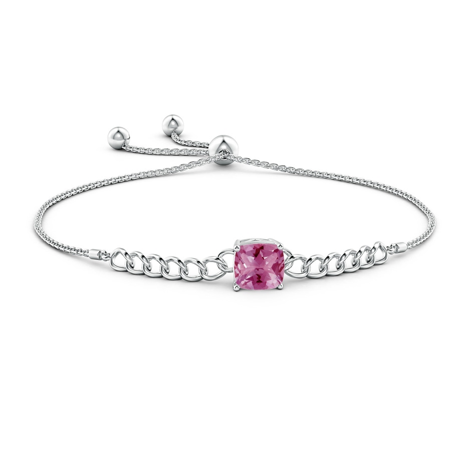 8mm AAA Cushion Pink Tourmaline Curb Chain Bolo Bracelet in White Gold side-1