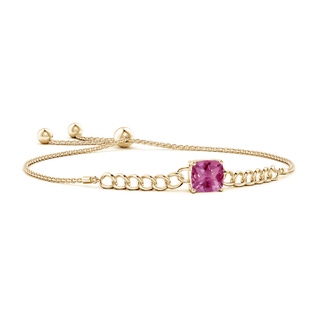 8mm AAAA Cushion Pink Tourmaline Curb Chain Bolo Bracelet in Yellow Gold