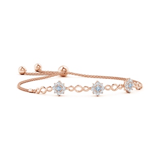 3mm A Infinity Aquamarine Station Bolo Bracelet with Floral Halo in Rose Gold