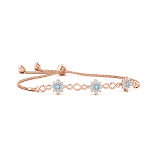 3mm AAA Infinity Aquamarine Station Bolo Bracelet with Floral Halo in Rose Gold