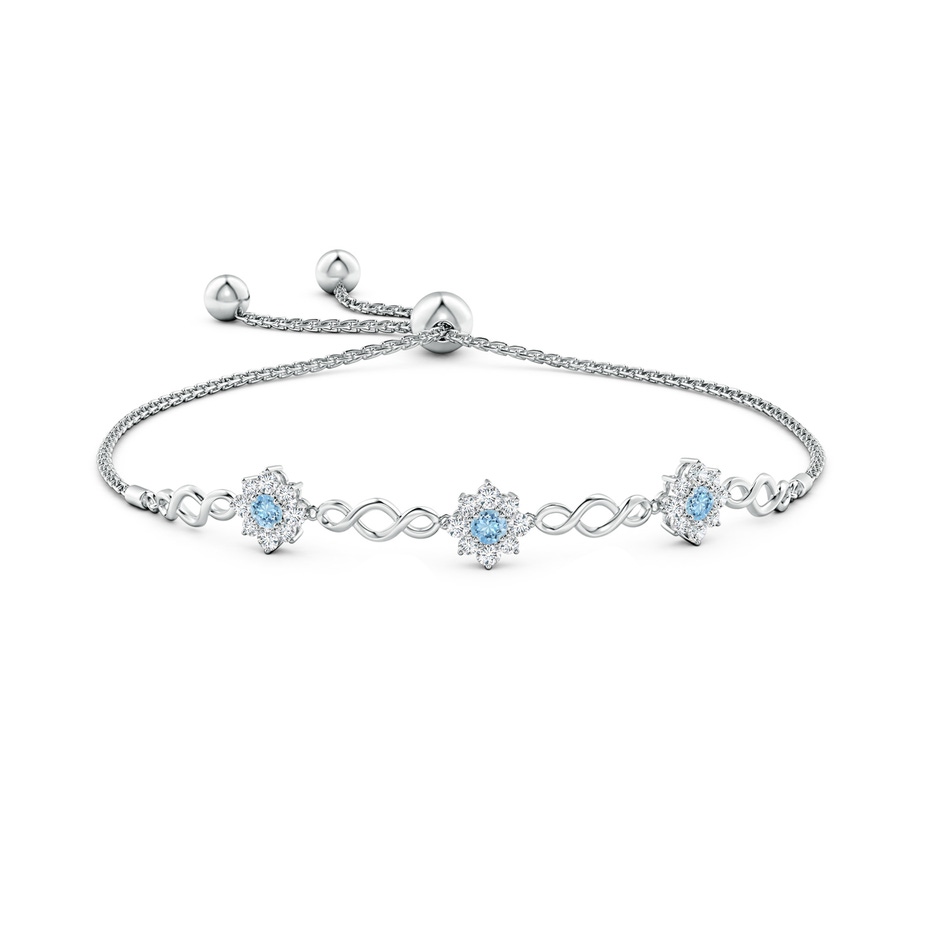 3mm AAAA Infinity Aquamarine Station Bolo Bracelet with Floral Halo in White Gold side-1