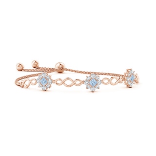 4mm AA Infinity Aquamarine Station Bolo Bracelet with Floral Halo in Rose Gold