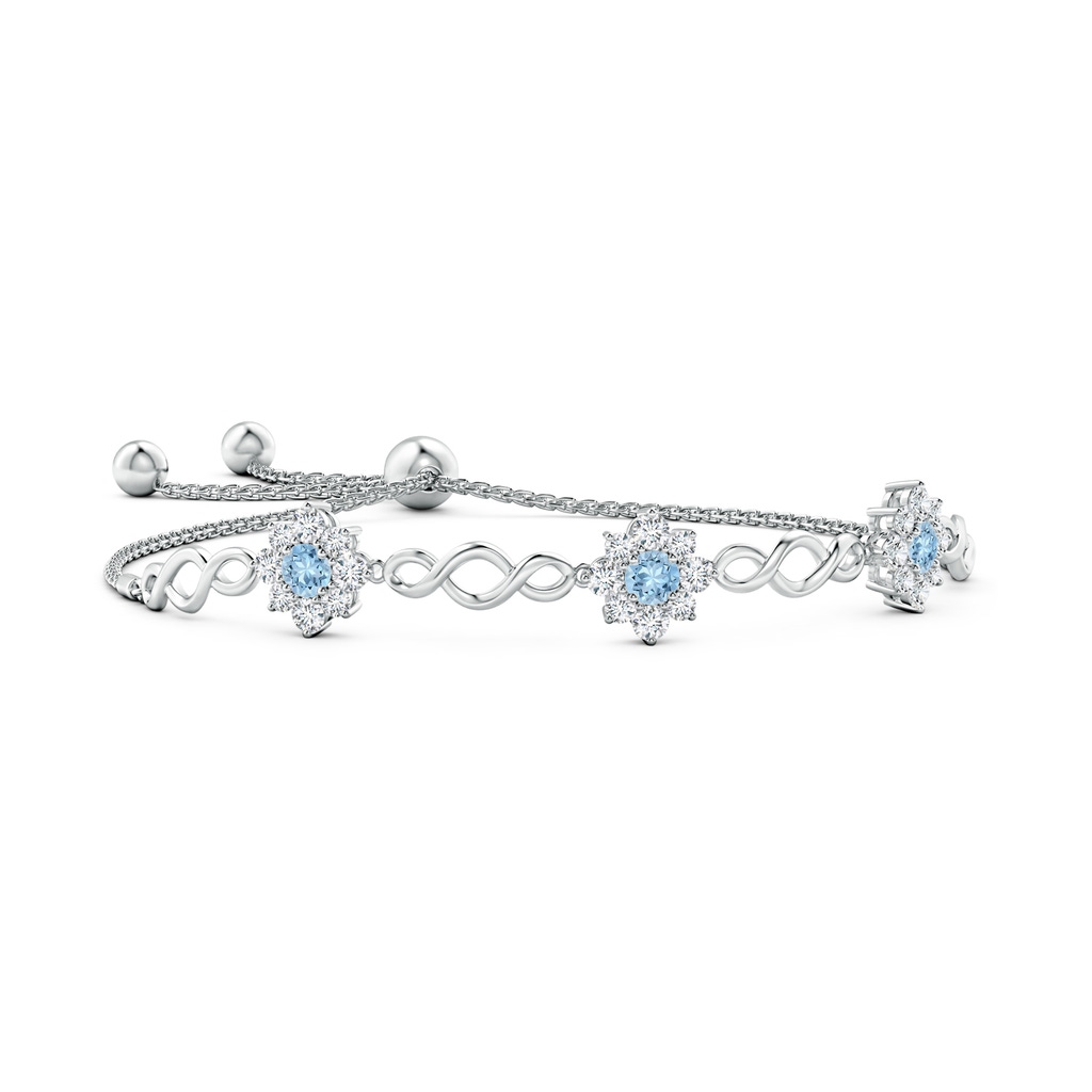 4mm AAA Infinity Aquamarine Station Bolo Bracelet with Floral Halo in White Gold