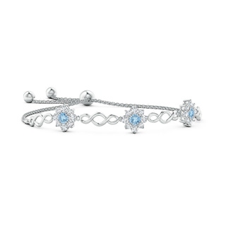 4mm AAA Infinity Aquamarine Station Bolo Bracelet with Floral Halo in White Gold