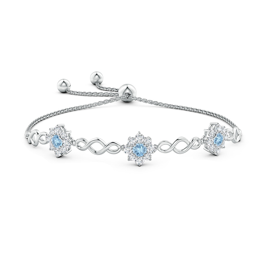 4mm AAA Infinity Aquamarine Station Bolo Bracelet with Floral Halo in White Gold side-1