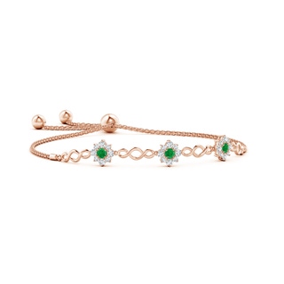 3mm AA Infinity Emerald Station Bolo Bracelet with Floral Halo in Rose Gold